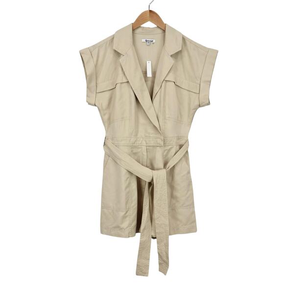 NWT Madewell Tie-Waist Linen Blend Romper In Summer Dune Tan Size 6 - Picture 3 of 12